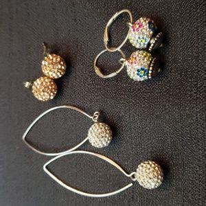 Rhinestone Ball Earrings, Studs and Hanging - Lot of Three Pairs